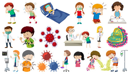 Set of sick people with different symptoms