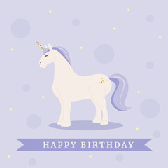 Fototapeta premium Unicorn birthday card in light purple