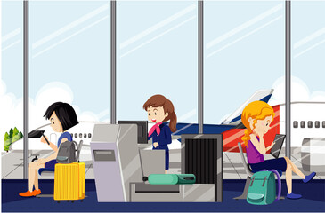 Passengers waiting at a departure gate scene