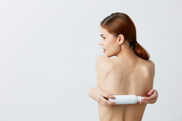 portrait woman body lotion rejuvenation cosmetics isolated background