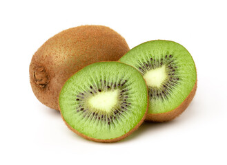 Kiwi fruit and Slices isolated on white background, Juicy kiwi..
