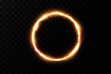 Golden circle with fire effects.Light effect.Vector