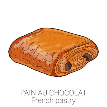 Pain Au Chocolat French Pastry Pattiserie Cake Colorful Vector Illustration