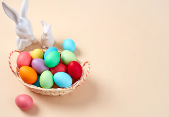 Fototapeta na wymiar Colorful Easter eggs and bunnies