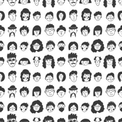 people doodle seamless pattern. Cartoon characters of different gender and age. Cute print for printing on paper and fabric. Stylish endless background design. Vector illustration, hand-drawn