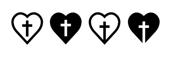 Obraz premium Heart with a Christian cross inside. Christian symbol for church logotype. Icon set. Vector illustration isolated on white background