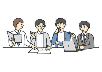 ミーティングをしている男性社員のイメージイラスト素材