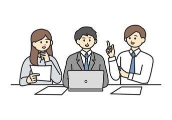 ミーティングをしている男性社員と女性社員のイメージイラスト素材