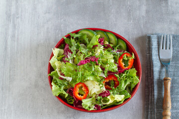 Simple vegetable salad on a table