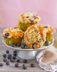 Homemade blueberry muffins with streusel topping