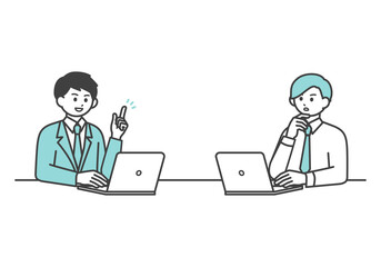 ディスカッションをする男性社員のイラスト素材