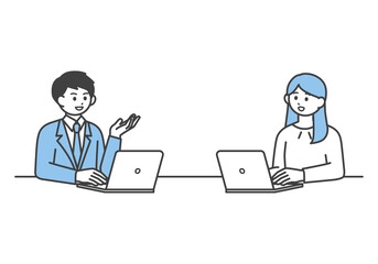 ディスカッションをする男性社員と女性社員のイラスト素材