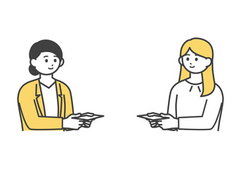 Fototapeta premium 名刺交換をする女性社員のイラスト素材