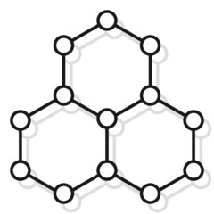 Icon of connection of three hexagons of type of molecules