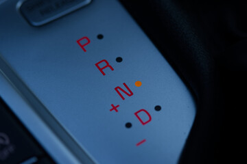 Automatic Car gear position control panel and the gear lever at neutral position.