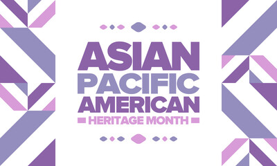 Asian Pacific American Heritage Month in May. Сelebrates the culture, traditions and history of Asian Americans and Pacific Islanders in United States. Vector poster. Illustration with east pattern