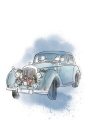 car isolated on white background watercolor wedding idea