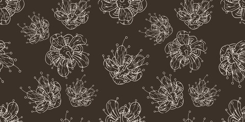 Linden flowers seamless pattern. Vintage hand drawn illustration.