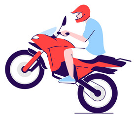 Aggressive driver riding motorcycle semi flat RGB color vector illustration. Posing figure. Active lifestyle. Motorcyclist with unsafe driving behavior isolated cartoon character on white background