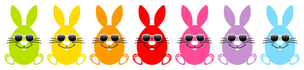 Set 7 Sitzende Haseneier Sonnenbrille Regenbogenfarben © Jan Engel
