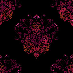 Seamless pattern with interesting doodles on colorfil background. Vector illustration.