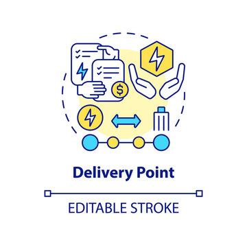 Delivery point concept icon. Energy transmission to customer. PPA sales abstract idea thin line illustration. Isolated outline drawing. Editable stroke. Arial, Myriad Pro-Bold fonts used