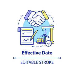 Effective date concept icon. Agreement signification. Contract timeline of PPA abstract idea thin line illustration. Isolated outline drawing. Editable stroke. Arial, Myriad Pro-Bold fonts used