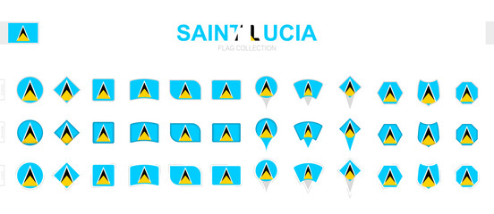 Large collection of Saint Lucia flags of various shapes and effects.