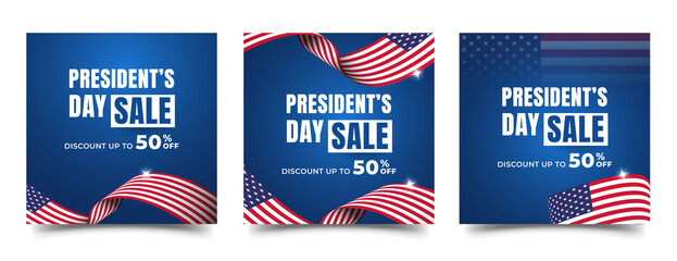 Set of President's day sale social media post design template. Usable for social media post, banner, and web ad.