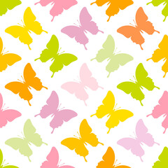 Fototapeta na wymiar Endlosmuster Schmetterlinge Grün/Pink/Gelb/Orange