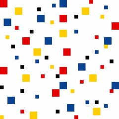 Geometry minimalism of simple shapes and figures. Abstract vector design of squares chaotic set for branded package, fabric printing, wallpaper, scrapbooking, textiles.