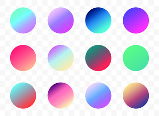 Set of round Vector Gradient. Multicolor Sphere. Modern abstract background texture. Template for design. Isolated objects
