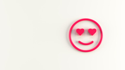 3d Illustration of  outlined Smiling Face with heart eyes Emoji on light background. 