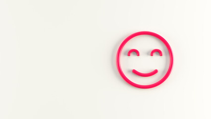 3d Illustration of outlined Smiling Face with smiling eyes Emoji on light background. 