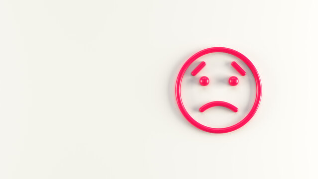 3d Illustration Of Outlined Sad Frowning Face Emoji On Light Background. 