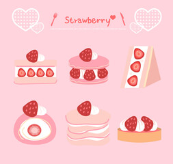 Set of delicious sweets and desserts with strawberry flavor for valentine day列印