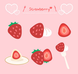 Cute strawberry pattern and cream fork, sweet strawberry material set