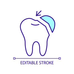 Repairing missing part of tooth RGB color icon. Cosmetic dentistry. Tooth restoration. Improving smile. Isolated vector illustration. Simple filled line drawing. Editable stroke. Arial font used