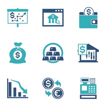 two color finance related icons, simple graphic elements for web and mobile