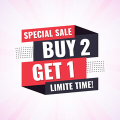 Buy 2 get 1 limited time special sale banner with editable text effect