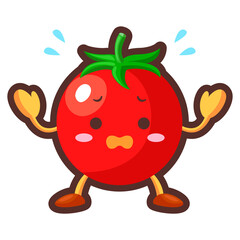 焦っているかわいいミニトマトキャラクターのイラスト