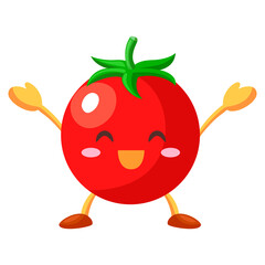 両手を挙げて喜ぶかわいいミニトマトキャラクターのイラスト