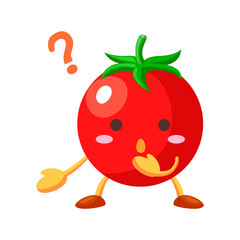 不思議そうな顔をしたかわいいミニトマトのキャラクターのイラスト