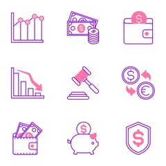 line filled finance related icons, simple graphic elements for web and mobile