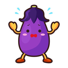 焦っているかわいいナスビのキャラクターのイラスト