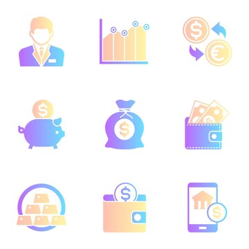 two color gradient finance related icons, simple graphic elements for web and mobile