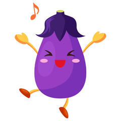 とても喜んでいるかわいいナスビのキャラクターのイラスト