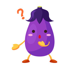 不思議そうな顔をしたかわいいナスビのキャラクターのイラスト