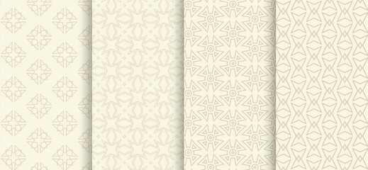 Set of seamless patterns on beige background, vector
