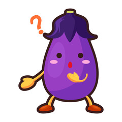 Obraz premium 不思議そうな顔をしたかわいいナスビのキャラクターのイラスト